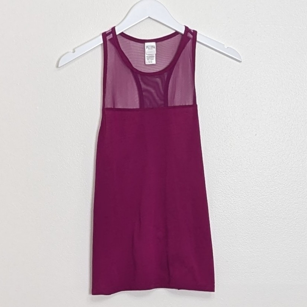 Victoria's Secret Tank Purple Mesh Crew Neck Sleeveless Racerback Small